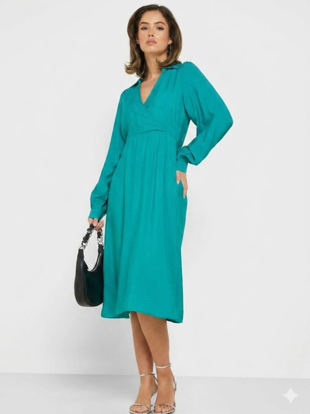 NWT Vero Moda Curve Women's Teal Josie Sofie Calf Midi Dress 16
